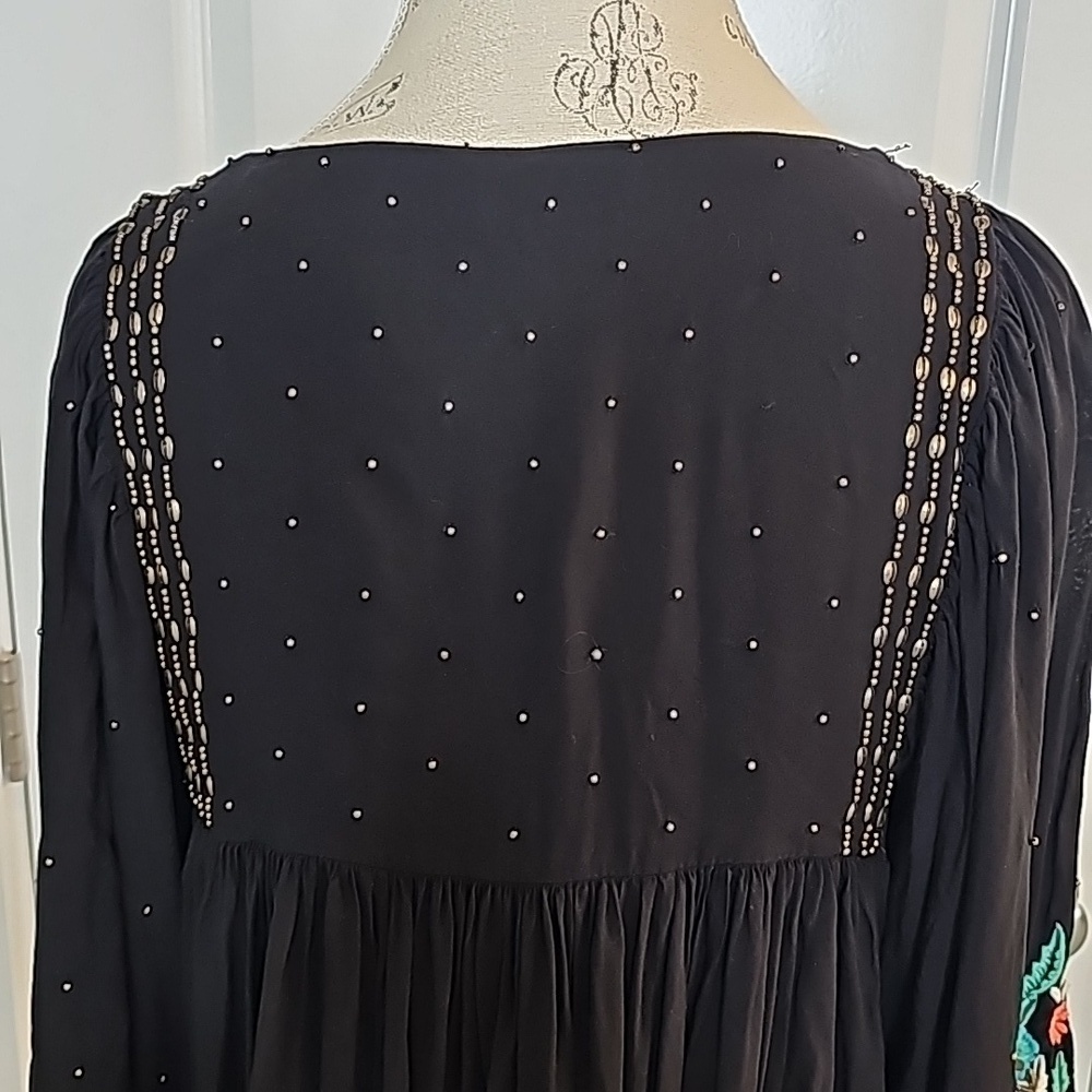 Anthro Floreat Austral Black Beaded Embroidered Boho Peasant Blouse - Size Small - Picture 8 of 12